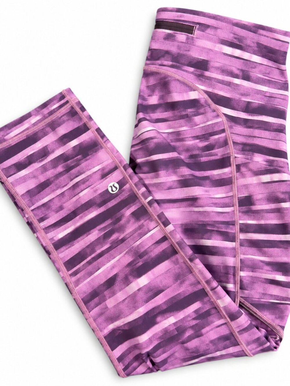 Lululemon Run Inspire Crop II‎ Leggings Purple Stripe Womens Size 4